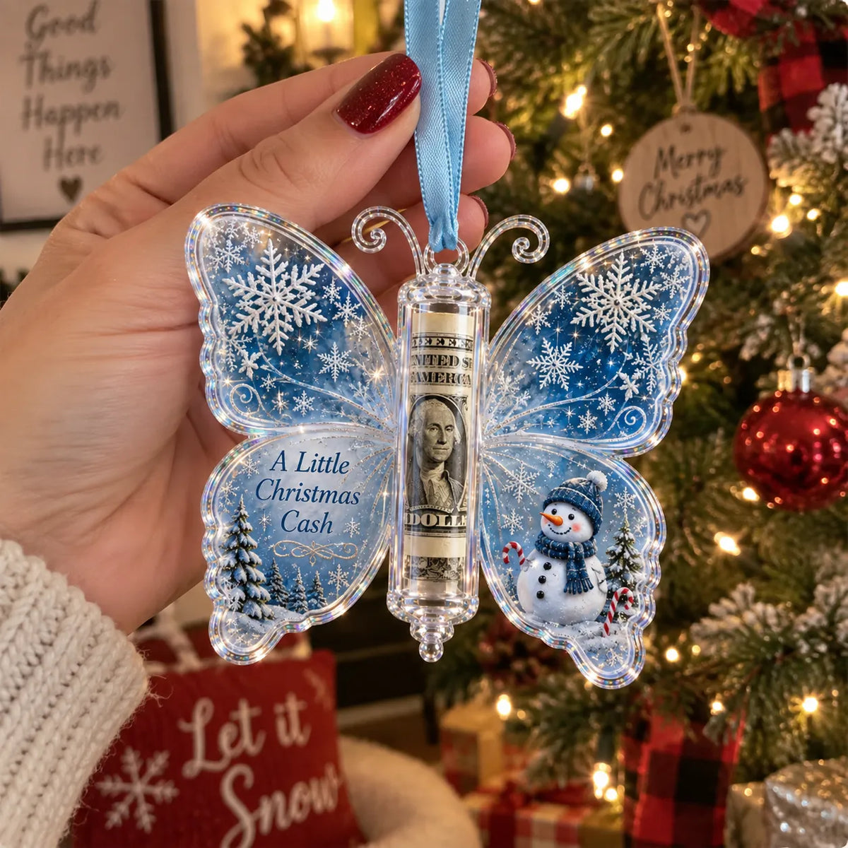 π¦π 3D Embossed Butterfly Christmas Cash Gift Ornament β Holiday Money Holder Keepsake π