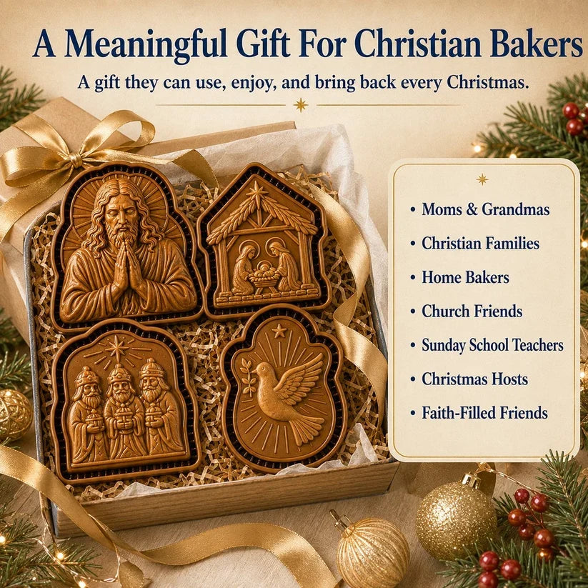 🔥BUY 2 GET 3 FREE✝️ Faith & Nativity Christmas Mini Pie Mold Collection | Reusable Embossed Molds for Shaping Detailed Praying Jesus, Nativity Stable and so on Pies🥧✨