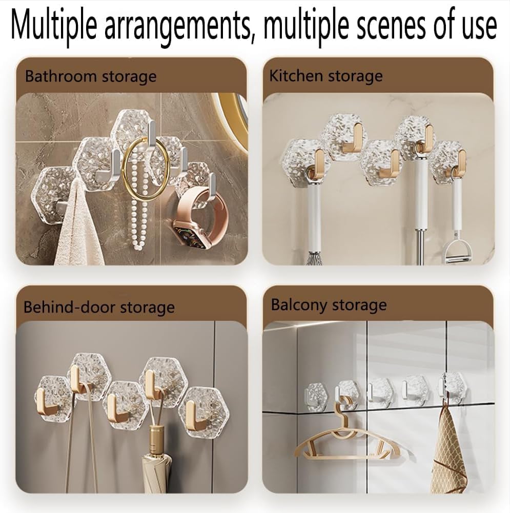 🔥Buy 1 Get 1 Free(10 Pack)🔥Hexagonal Ripple Self-Adhesive Hooks, Heavy Duty Waterproof Sticky Hooks 🪝