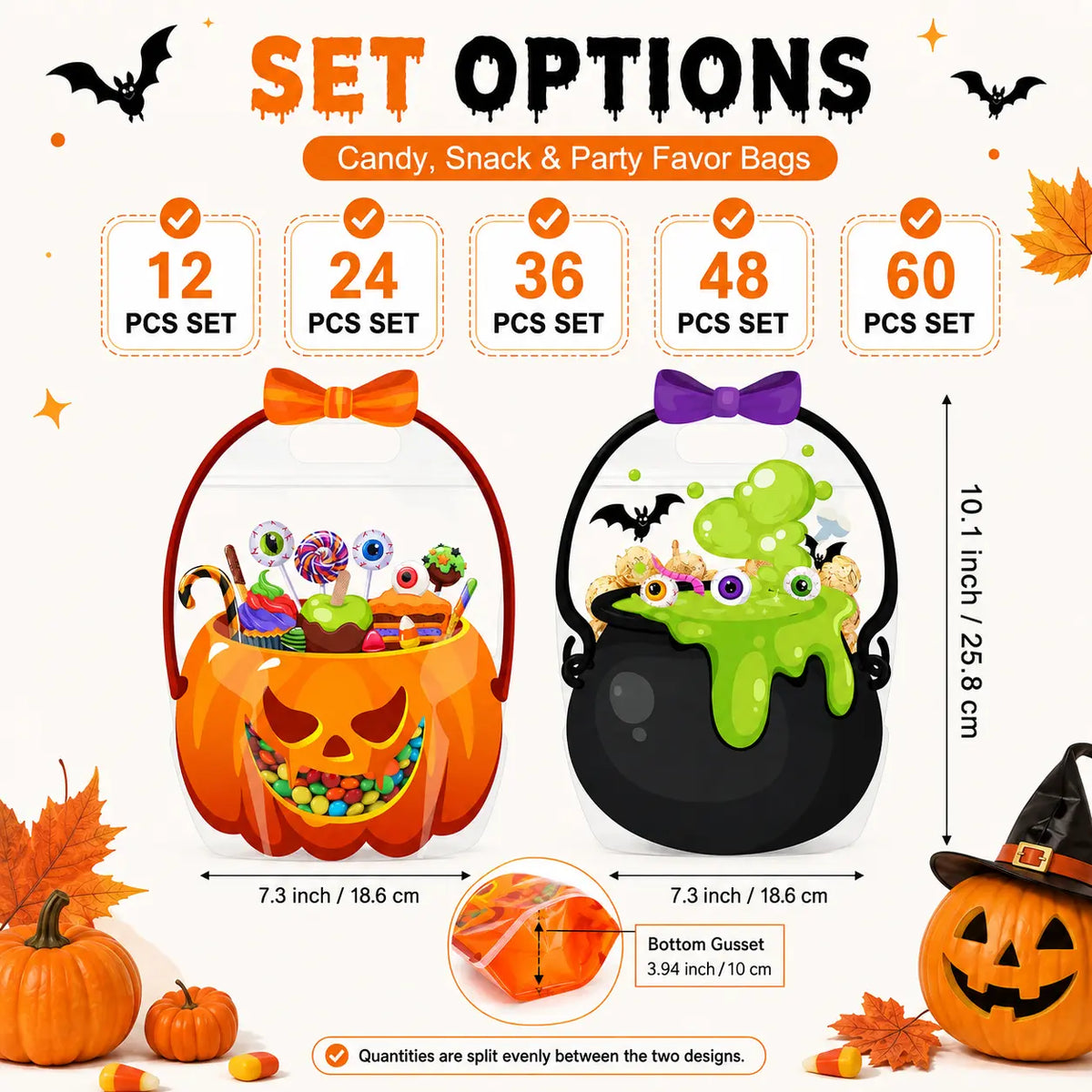 12/24/36/48/60 Pcs Halloween Plastic Goodie Bags, Trick or Treat Candy Bags🎃🍬
