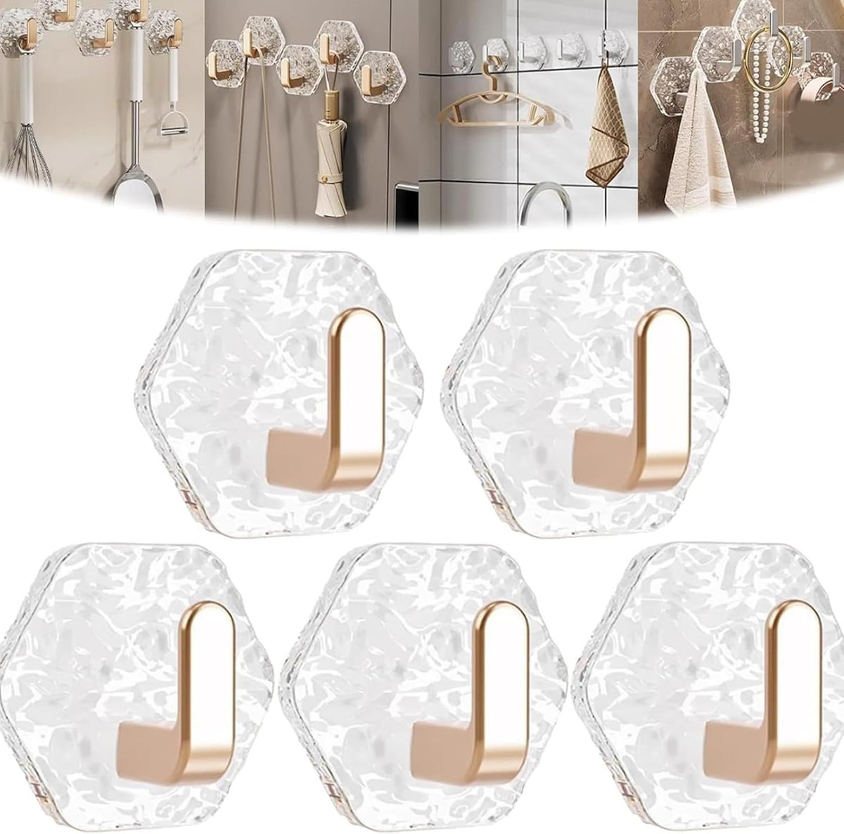 🔥Buy 1 Get 1 Free(10 Pack)🔥Hexagonal Ripple Self-Adhesive Hooks, Heavy Duty Waterproof Sticky Hooks 🪝