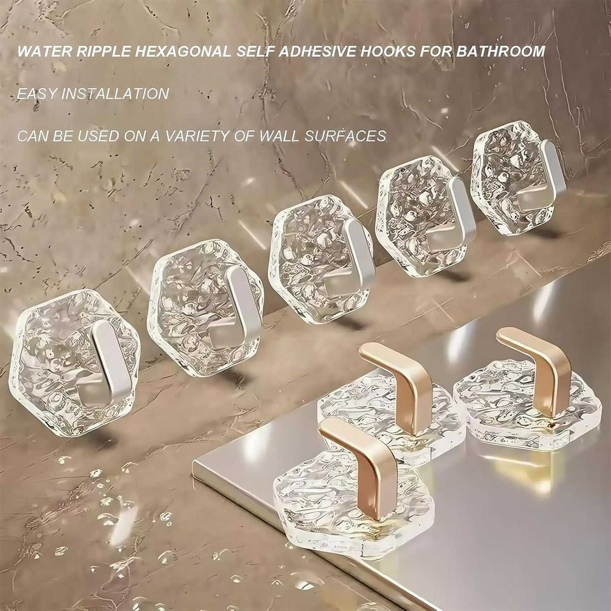 🔥Buy 1 Get 1 Free(10 Pack)🔥Hexagonal Ripple Self-Adhesive Hooks, Heavy Duty Waterproof Sticky Hooks 🪝