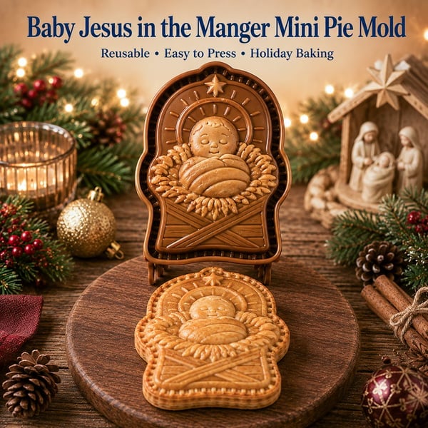 🔥BUY 2 GET 3 FREE✝️ Faith & Nativity Christmas Mini Pie Mold Collection | Reusable Embossed Molds for Shaping Detailed Praying Jesus, Nativity Stable and so on Pies🥧✨