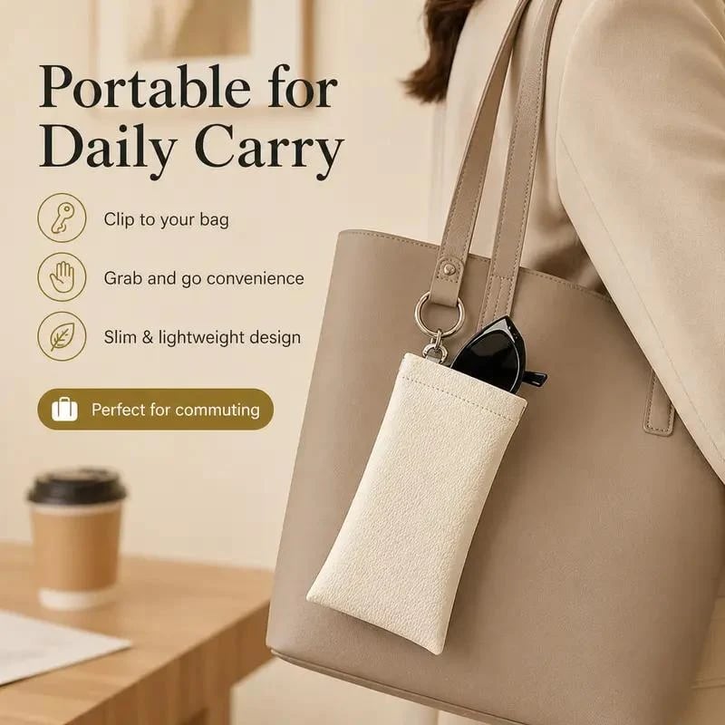 Soft PU Leather Sunglasses Pouch Elastic Opening Eyeglasses Bag