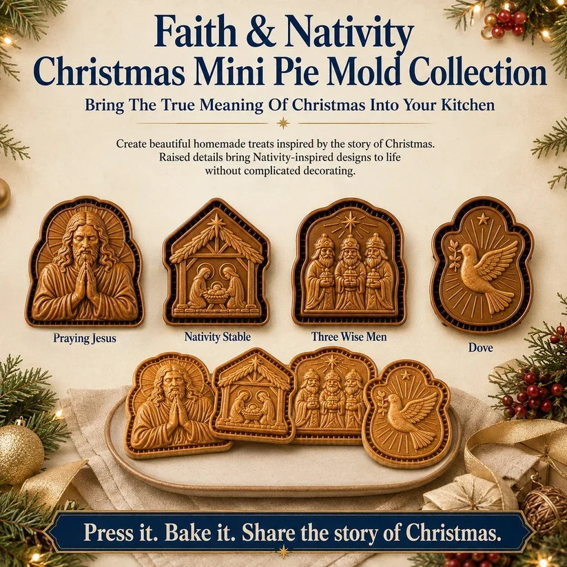 🔥BUY 2 GET 3 FREE✝️ Faith & Nativity Christmas Mini Pie Mold Collection | Reusable Embossed Molds for Shaping Detailed Praying Jesus, Nativity Stable and so on Pies🥧✨