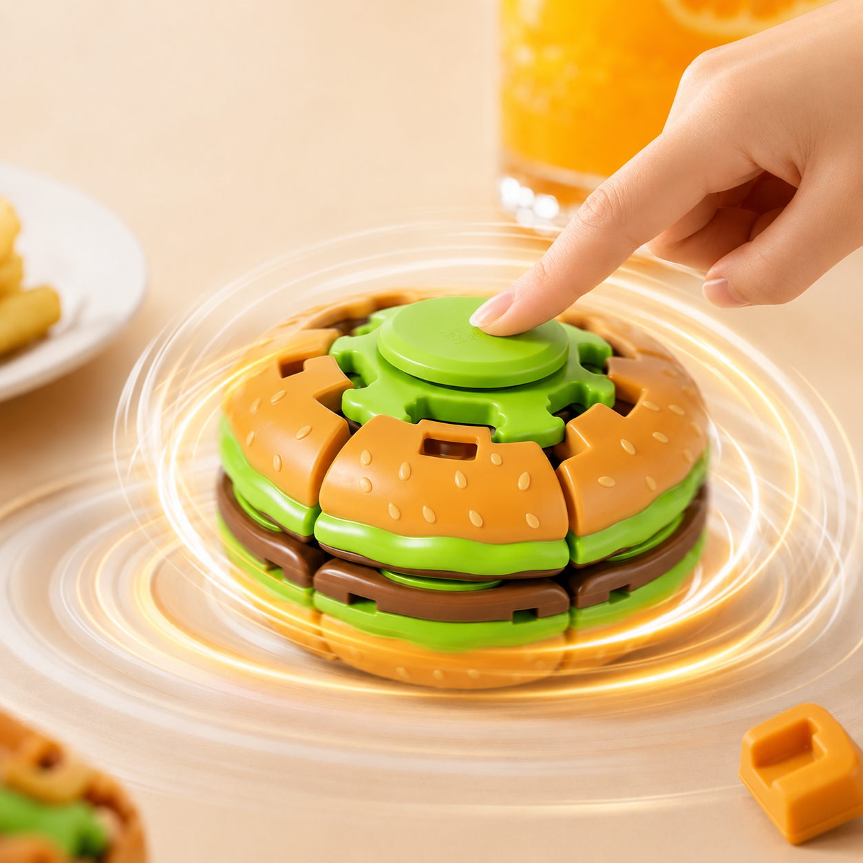 Press & Spin Hamburger Fidget Toy